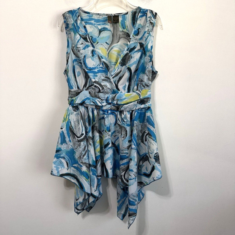 Sere Nade Top L Sleeveless Smocked Waist‎ Hanky Hem Summer Party Cocktail Blouse
